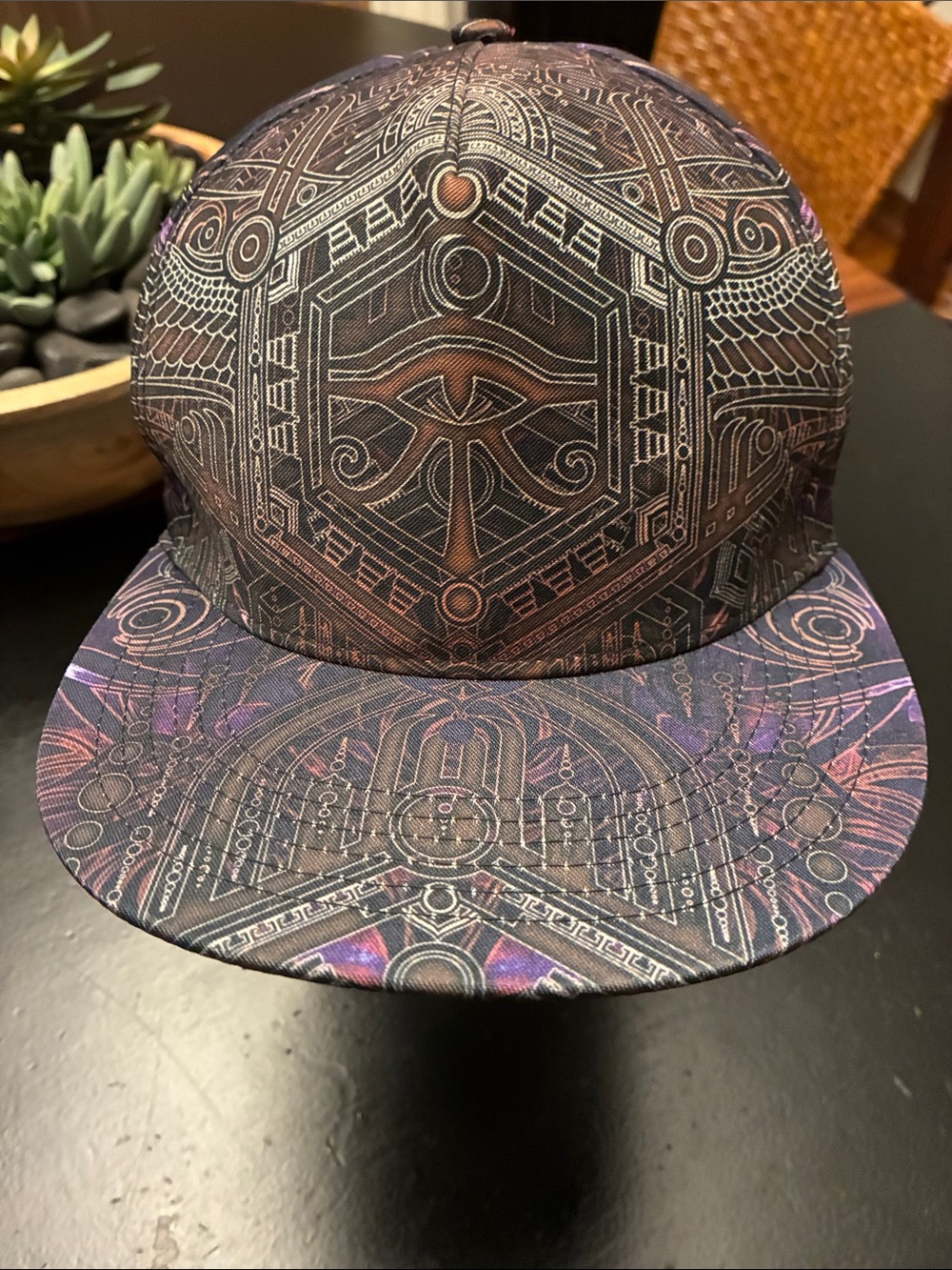 Men's Black, Rust, & Purple Patterned Adjustable Six-Panel Structured Hat NWOT